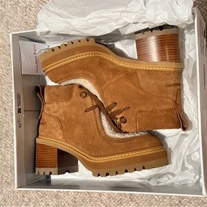 See by Chloe Mallory boot Suede Shearling-Trim Ankle Boot Size 39